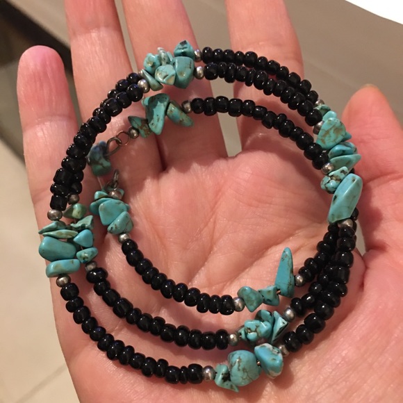 Vintage Jewelry - Turquoise black onyx silver bracelet